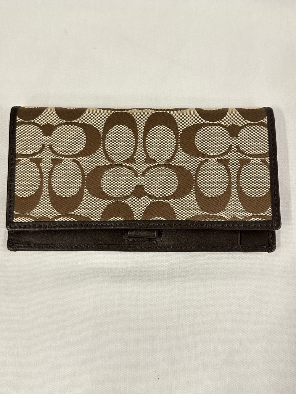 Vintage Coach Signature Canvas Bifold Slim Wallet Dark Brown Leather Trim Y2K